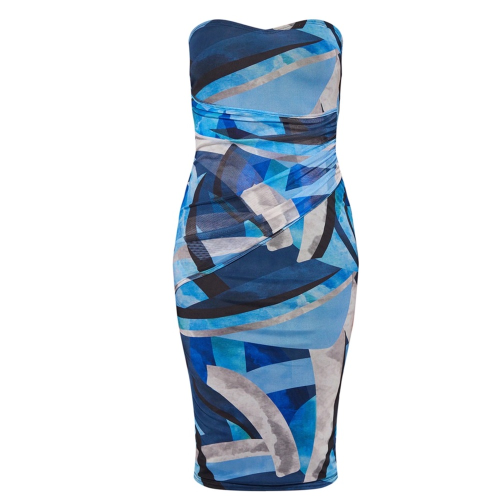 Blue Abstract Bandeau Dress